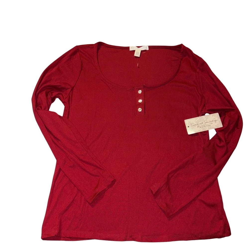 French Laundry Red Long Sleeve Top w/ Bling Buttons NWT